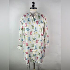 💚 3490. Oversized Western Print Satin T-shirt Tunic Top